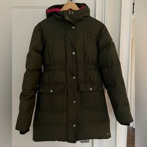Columbia Omni-Shield down feather long coat girls/ youth Sz. 18-20 olive green